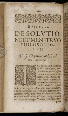 Epistola De Solutione Et Menstruo Philosophorum