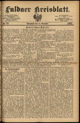 Erste Ausgabe vom Samstag, den 19. November 1892.