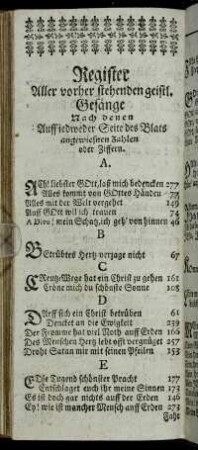 Register Aller vorher stehenden geistl. Gesänge