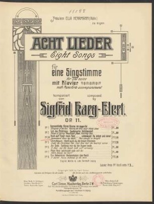 No. 3/4: Hoch auf fliegt mein Herz [und] ...unbewusst : [op. 11 No. 3/4]