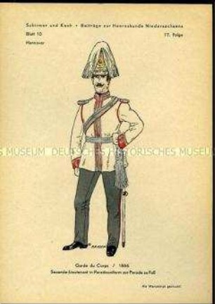 Uniformdarstellung, Seconde-Leutnant der Garde du Corps, Königreich Hannover, 1866.