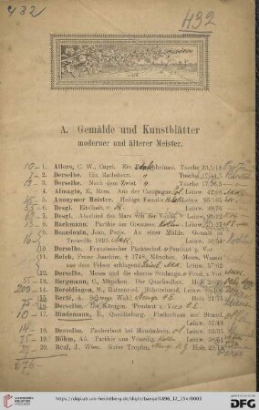 A. Gemälde und Kunstblätter moderner und älterer Meister (Nr. 1- 295)