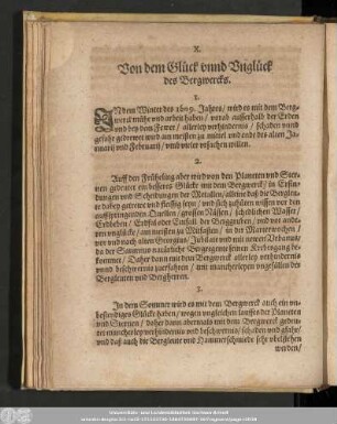 X. Von dem Glück unnd Unglück des Bergwercks.