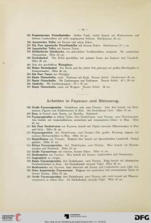 Arbeiten in Fayence und Steinzeug (Nr. 308-398)