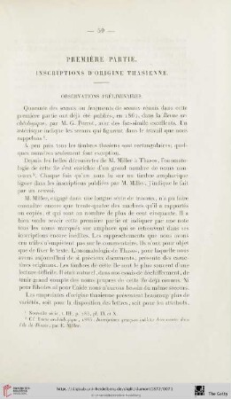 Première partie: Inscriptions d'origine Thasienne