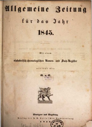 Allgemeine Zeitung. 1845, [1] = 1 - 3