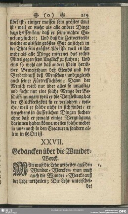 XXVII. Gedancken über die Wunder-Werck