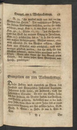IX. Evangelium am 3ten Weihnachtstage.