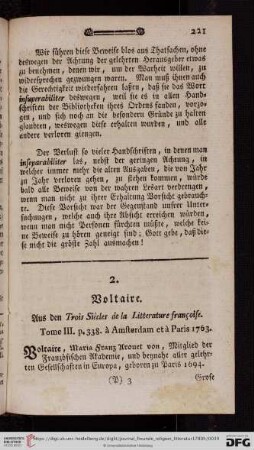 2. Voltaire. Aus den Trois Siécles de la Litterature françoise