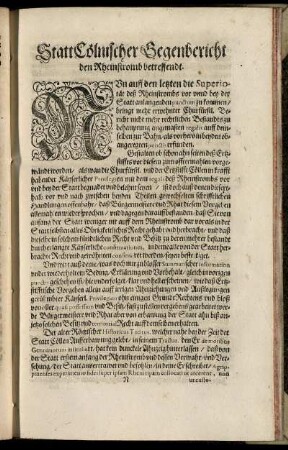 Statt Cölnischer Segenbericht den Rheinstromb betreffendt.
