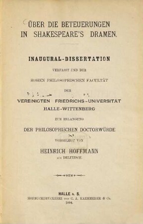Über die Beteuerungen in Shakespeare's Dramen