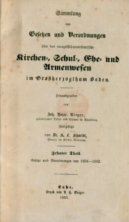 Theil 10 = N.F. Bd. 2: Gesetze und Verordnungen von 1856 - 1862