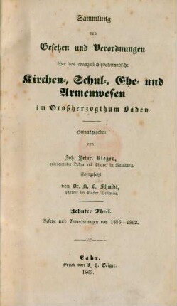 Theil 10 = N.F. Bd. 2: Gesetze und Verordnungen von 1856 - 1862