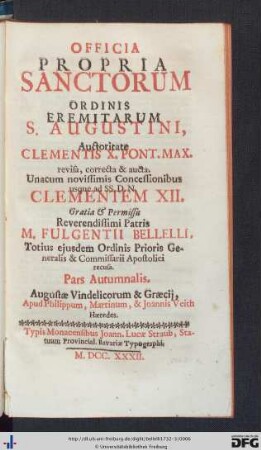 [3]: Pars Autumnalis: Officia Propria Sanctorum Ordinis Eremitarum S. Augustini
