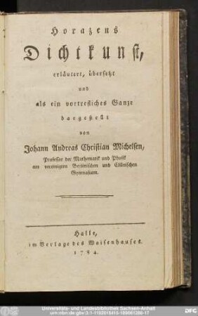 Horazens Dichtkunst