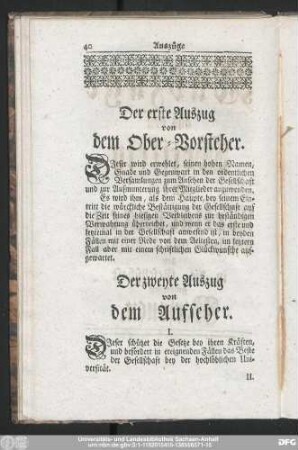 Der erste Auszug von dem Ober-Vorsteher.