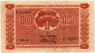 Geldschein, 10 Markkaa, 1945