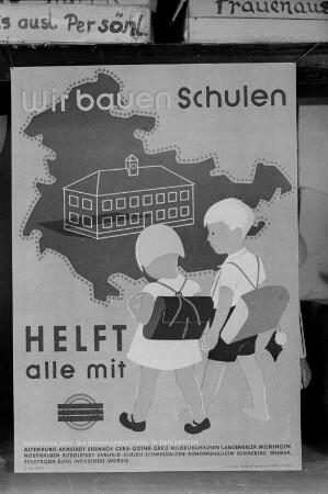 Plakat: Wir bauen eine Schulen - Helft alle mit! : Plakat "Wir bauen Schulen"