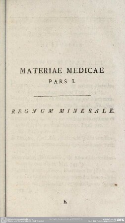 Pars I. Regnum Minerale