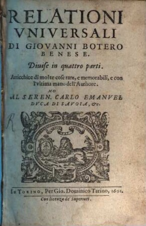 Relationi universali : divise in quattro parti, 1