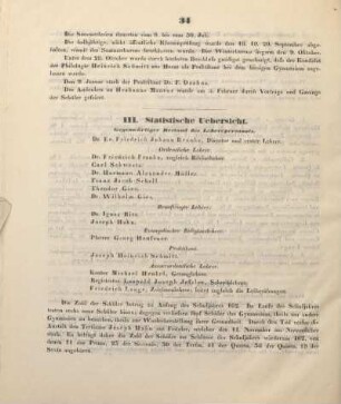 III. Statistische Uebersicht.
