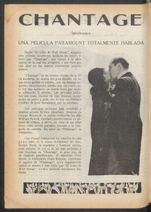 Chantage : Una película Paramount totalmente hablada