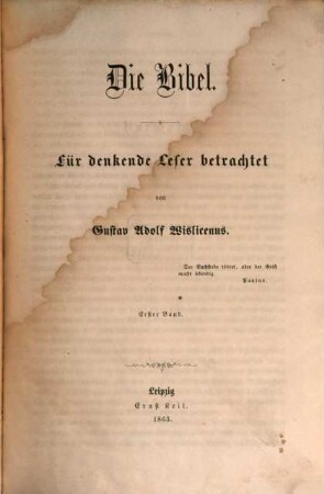 Die Bibel : für denkende Leser betrachtet, 1