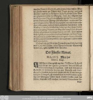 Der Fünffte Monat. Maius. Mey hat XXXI. Tage.