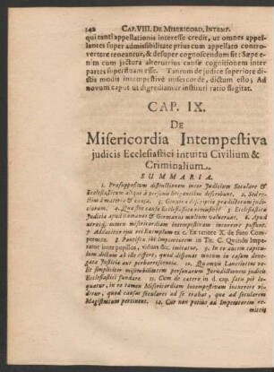 Cap. IX. De Misericordia Intempestiva iudicis Ecclesiastici intuitu Civilium & Criminalium.