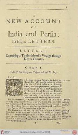 Letter I, containing a twelve month's Voyage through divers climates