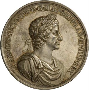 Medaille von John Roettiers auf König Karl II. von England und seinen Seesieg über die Niederlande, 1665