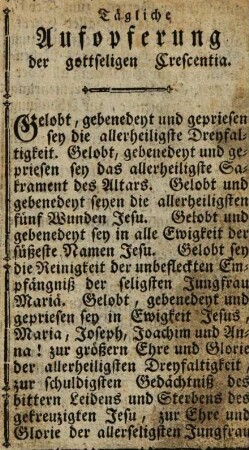 Tägliche Aufopferung der gottseligen Crescentia