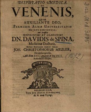Disputatio Medica, De Venenis