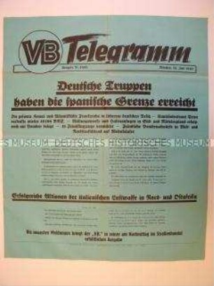 Maueranschlag des "Völkischen Beobachters": "Deutsche Truppen haben die spanische Grenze erreicht"