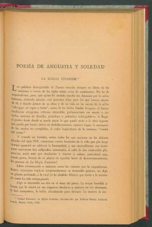 Poesía de angustia y soledad : La elegía unanime