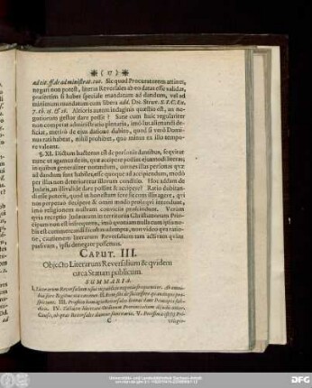 Caput. III. Obiecto Literarum Reversalium & quidem circa Statum publicum.
