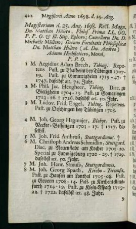 Magisterii Anno 1698 - 1702 [Seitenzählung fehlerhaft]