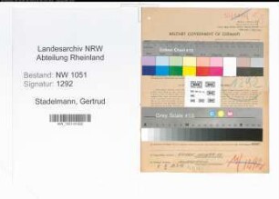 Entnazifizierung Gertrud Stadelmann , geb. 04.12.1901 ()