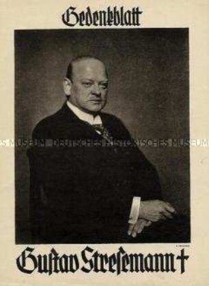 Gedenkblatt zum Tod von Gustav Stresemann