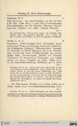 [Katalog IX: Neue Erwerbungen] (Nr.1-190)
