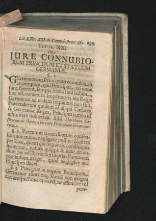 Titul. XXI. De Iure Connubiorum Principum Et Statuum Germaniae.