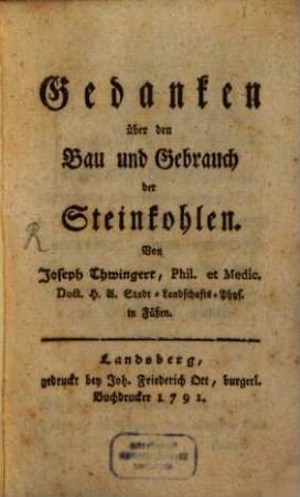 Gedanken über den Bau und Gebrauch der Steinkohlen