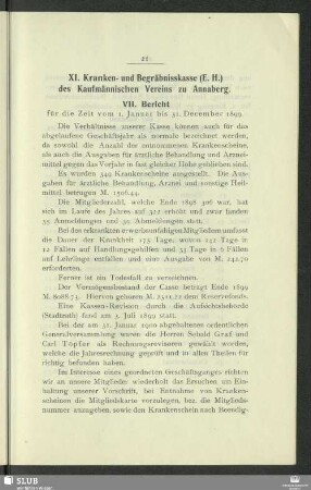 XI. Kranken- und Begräbniskasse (E. H.) des Kaufmännischen Vereins zu Annaberg