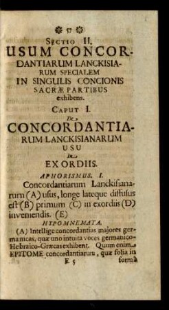 Sectio II. Usum Concordantiarum Lanckisiarum Specialem In Singulis Concionis Sacrae Partibus exhibens.