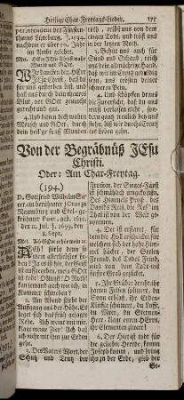 Von der Begräbnüß Jesu Christi. Oder Am Char- Freytag. - Heilige Oster- Lieder.
