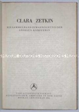 Sammelband zum Gedenken an Clara Zetkin