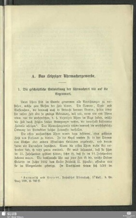 A. Das Leipziger Uhrmachergewerbe