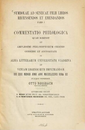 Symbolae ad Senecae filii libros recensendos et emendandos