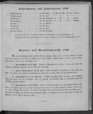 Festrechnung und Jahreszeiten 1856.