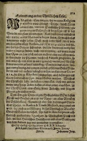 Erinnerung an den Christlichen Leser.